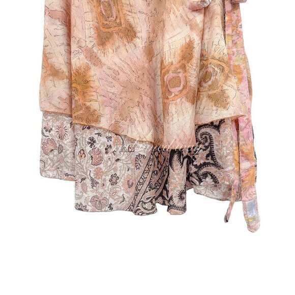 Vintage Iris Impression Silk Floral Printed Wrap Skirt Convertible Side Tie - Picture 6 of 9
